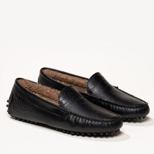 M. Gemi Felize Sherling Moccasins Black Crocodile Print Size 39 1/2